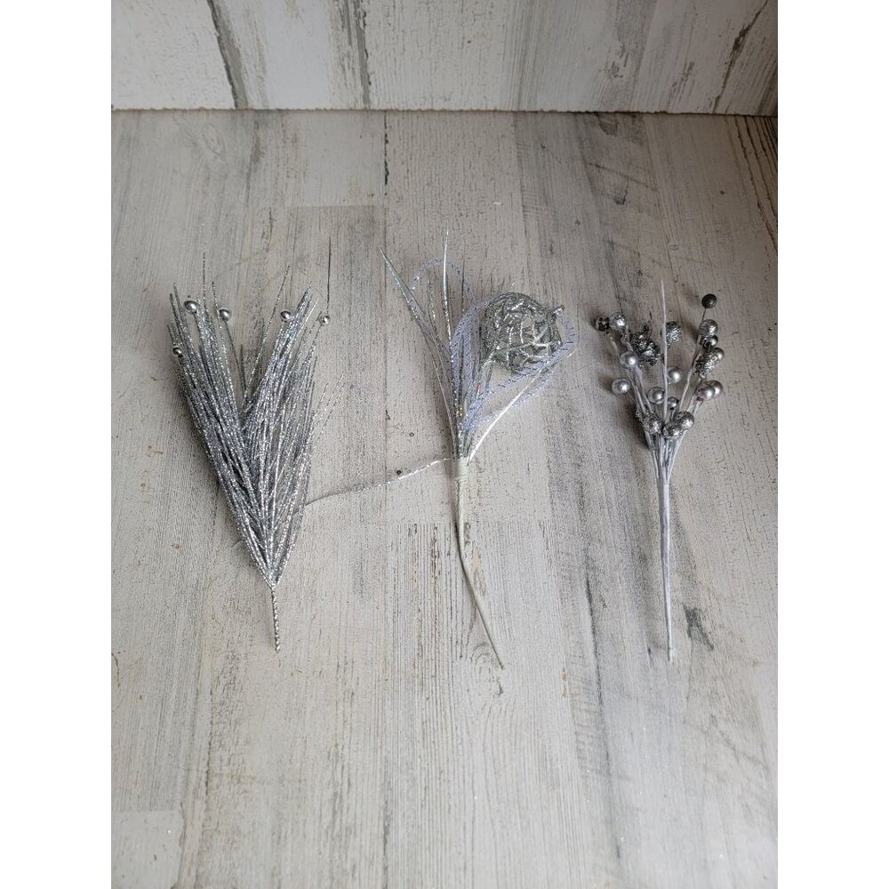 Silver glitter pick cranberry leaf xmas set ball unique